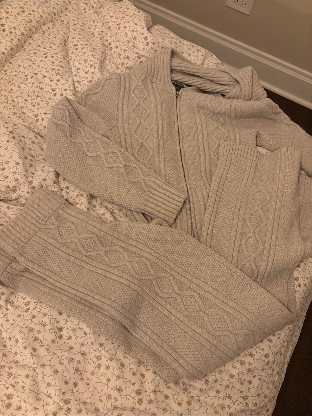 Cozy Cable Knit Zip-Up Hoodie Set